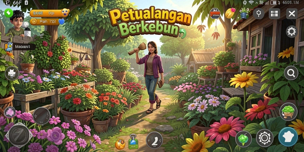 Tampilan gameplay yang memukau dengan aktivitas bertani.