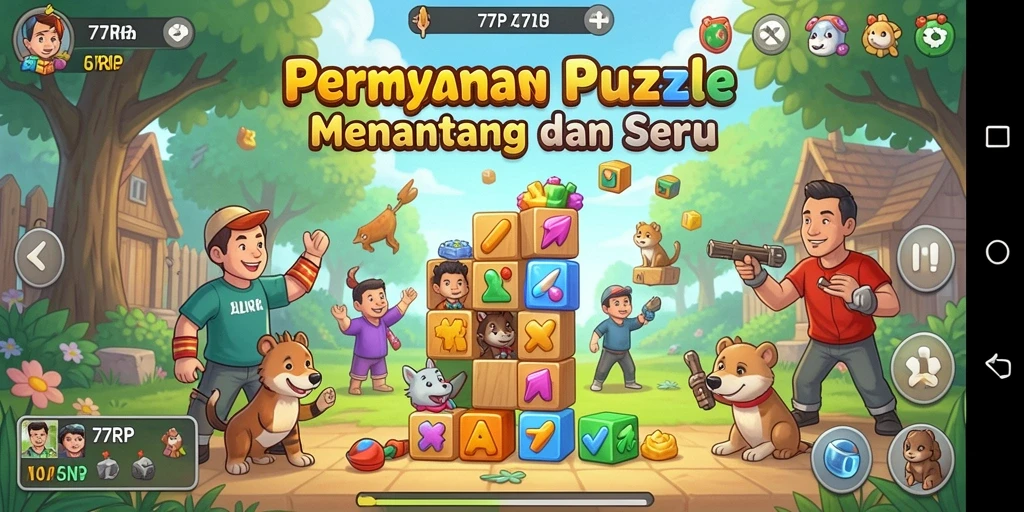 Screenshot dari gameplay 77RP yang menyajikan tantangan Puzzle.