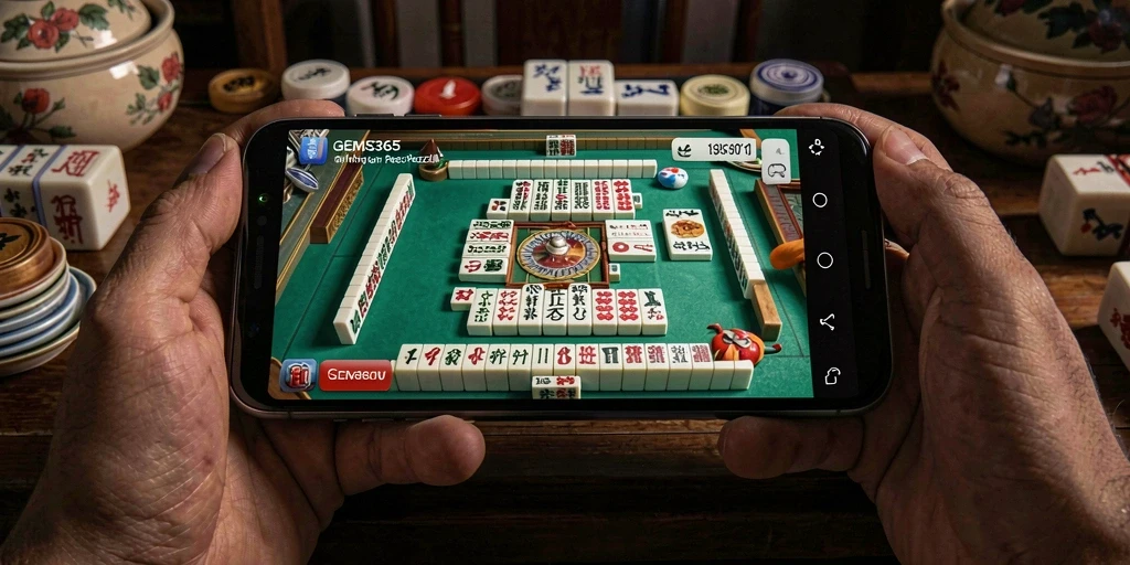 Tampilan menarik gameplay Mahjong di GEMS365 dengan ubin yang penuh warna.