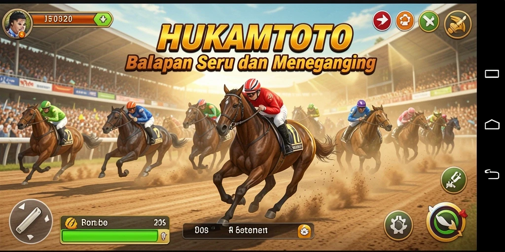 Screenshot gameplay HUKUMTOTO menampilkan balapan yang mendebarkan.