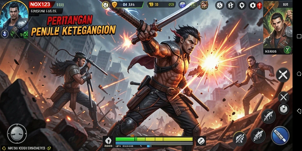 Tangkapan layar gameplay NOX123 yang menunjukkan aksi mendebarkan.