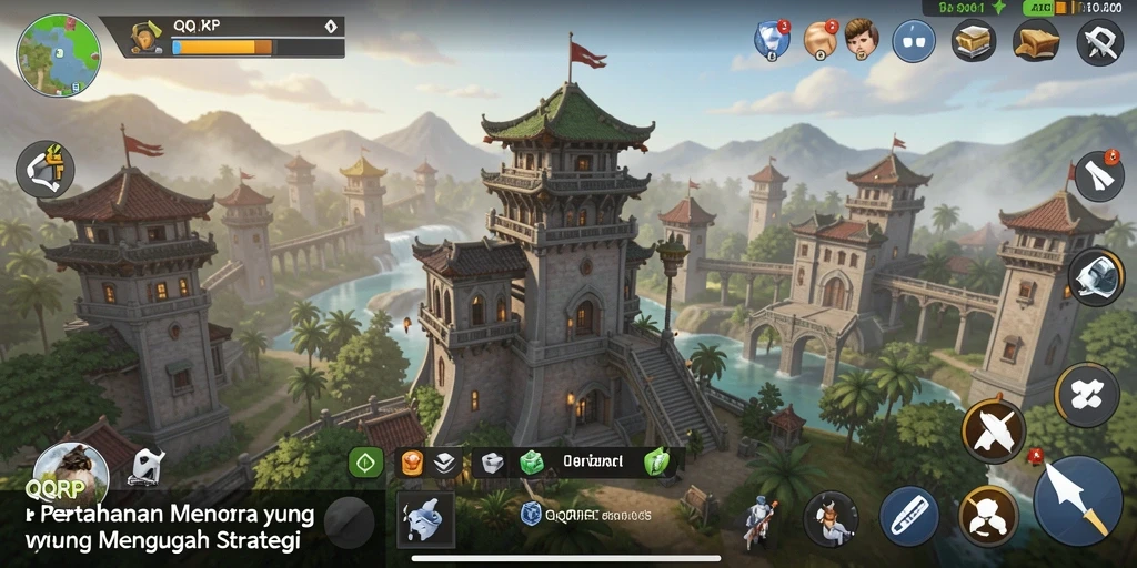 Screenshot QQRP menampilkan aksi menara dalam pertempuran yang intens.