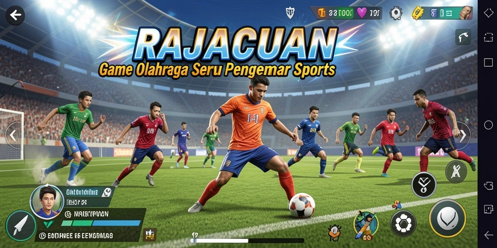 Tampilan gameplay mendebarkan dari RAJACUAN dengan aksi olahraga yang intens.