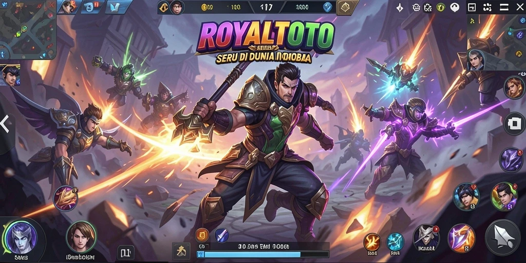 Tampilan inti gameplay ROYALTOTO dengan aksi MOBA yang mendebarkan.