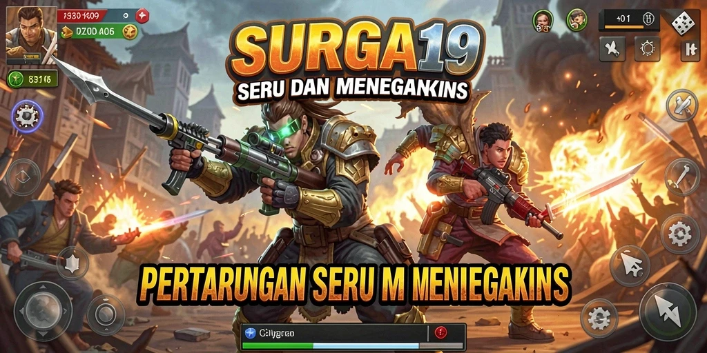Tampilan gameplay dengan karakter bertarung di arena menegangkan.