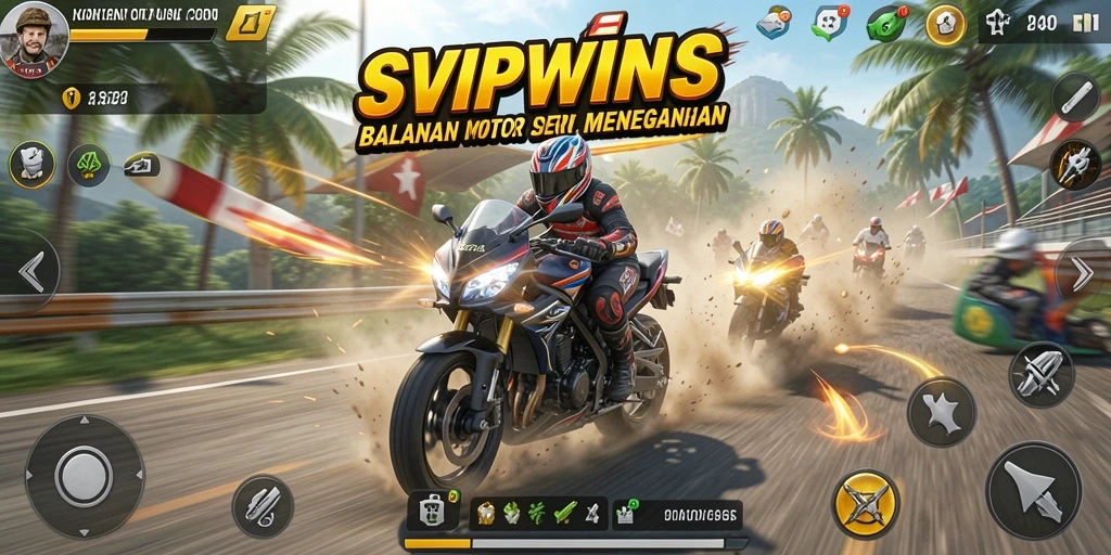 Gameplay balapan seru di SVIPWINS dengan motor berkecepatan tinggi.