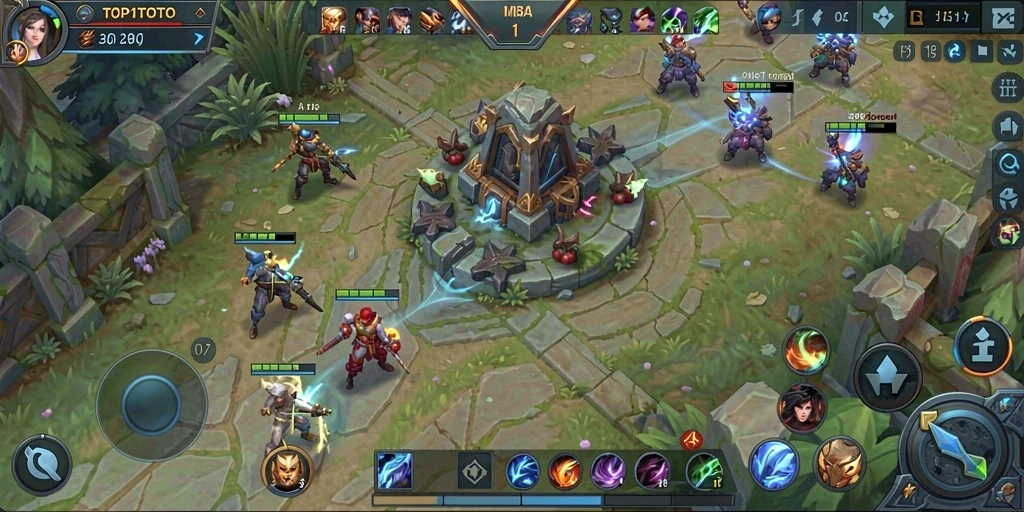 Screenshot gameplay TOP1TOTO menunjukkan pertarungan seru antara karakter.