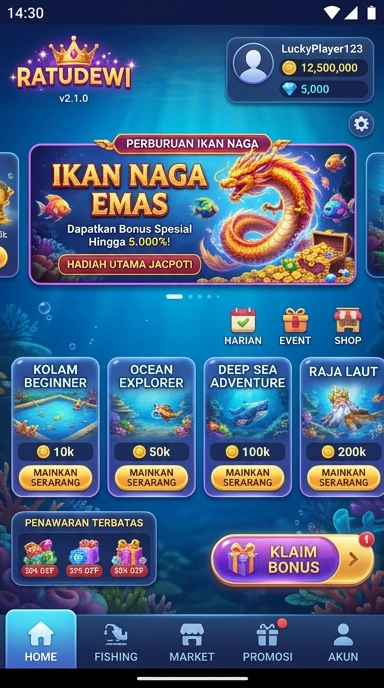 Tampilan antarmuka utama aplikasi ratudewi.